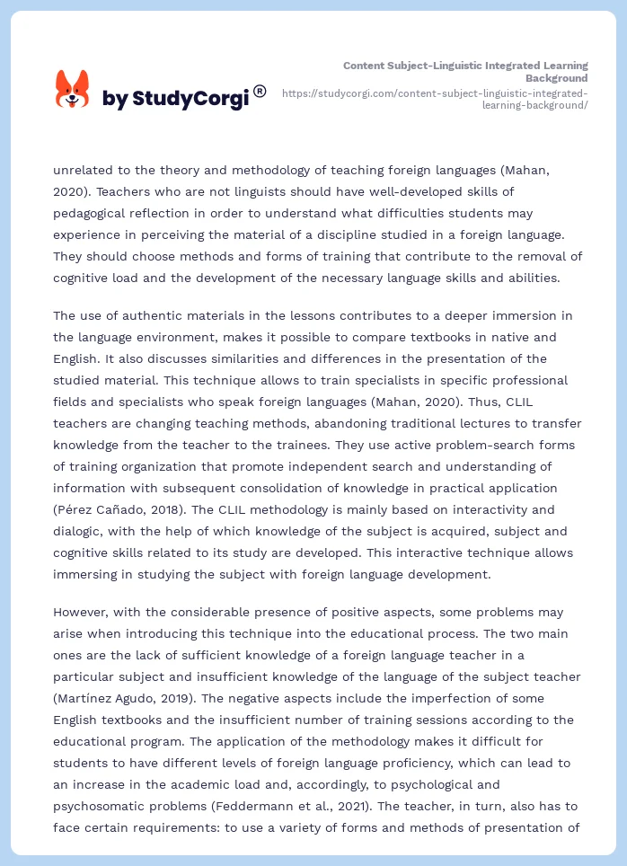 Content Subject-Linguistic Integrated Learning Background. Page 2