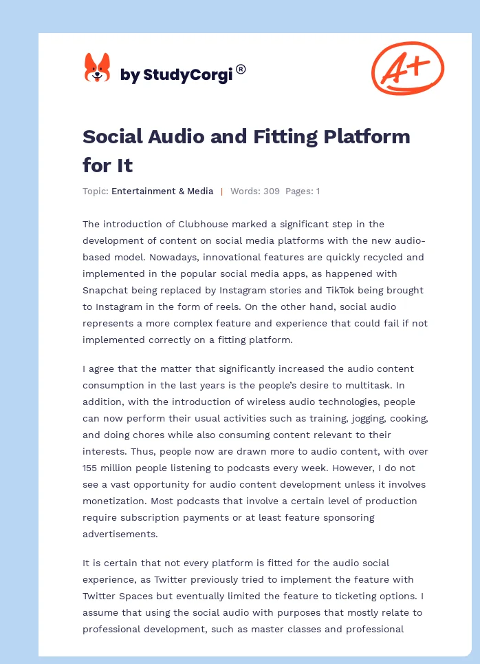 Social Audio and Fitting Platform for It. Page 1