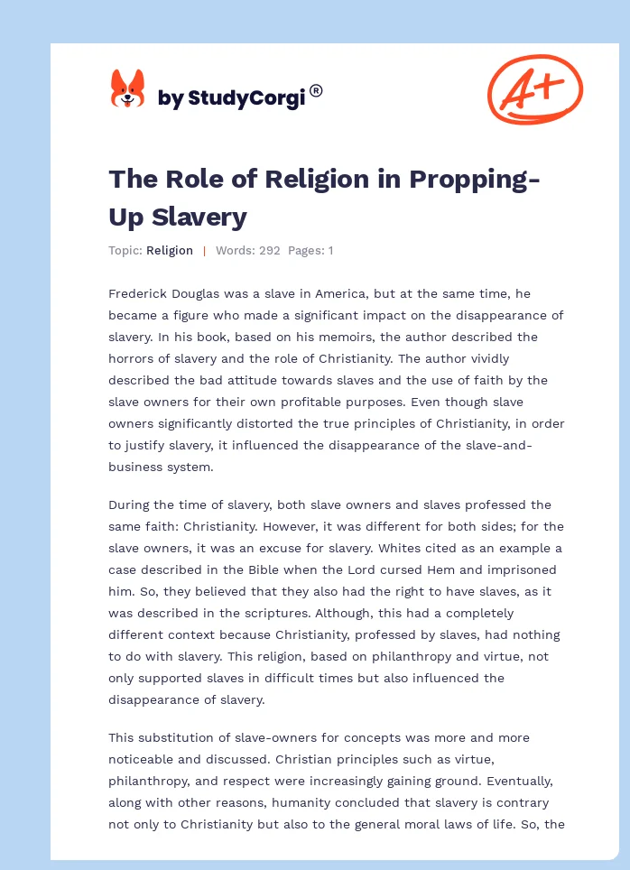 The Role of Religion in Propping-Up Slavery. Page 1