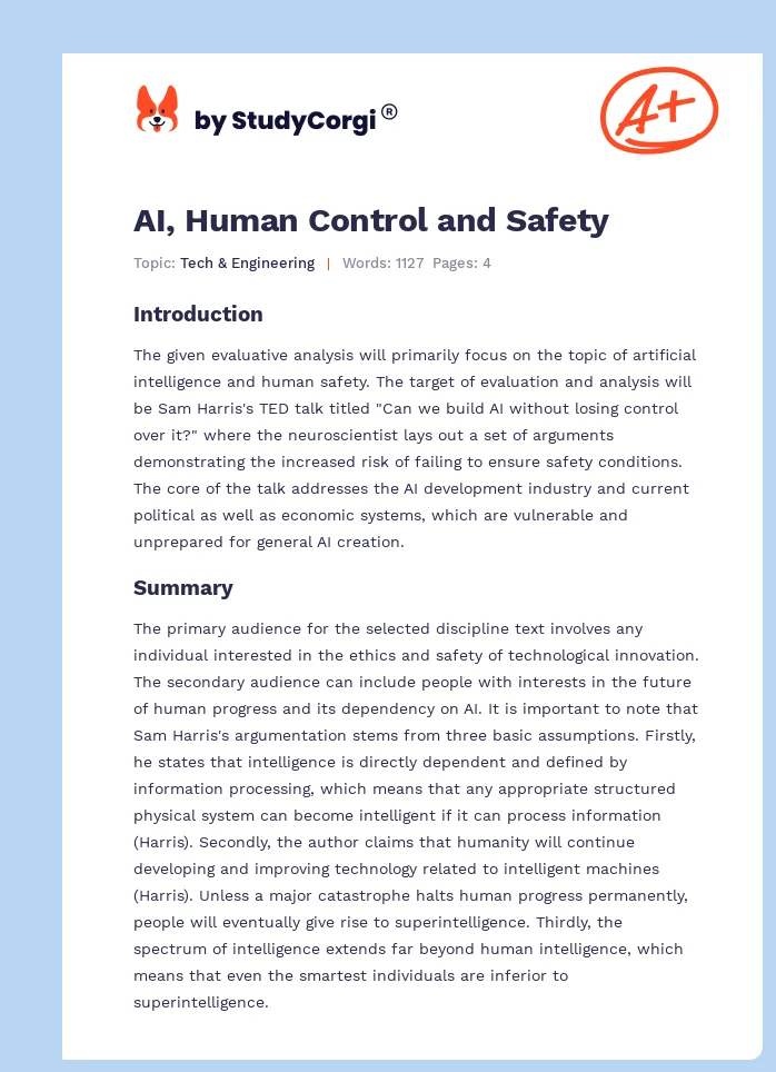 AI, Human Control and Safety. Page 1