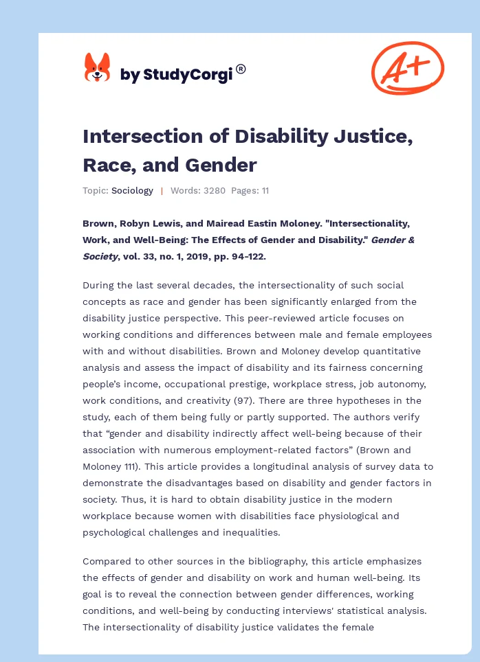 Intersection of Disability Justice, Race, and Gender. Page 1