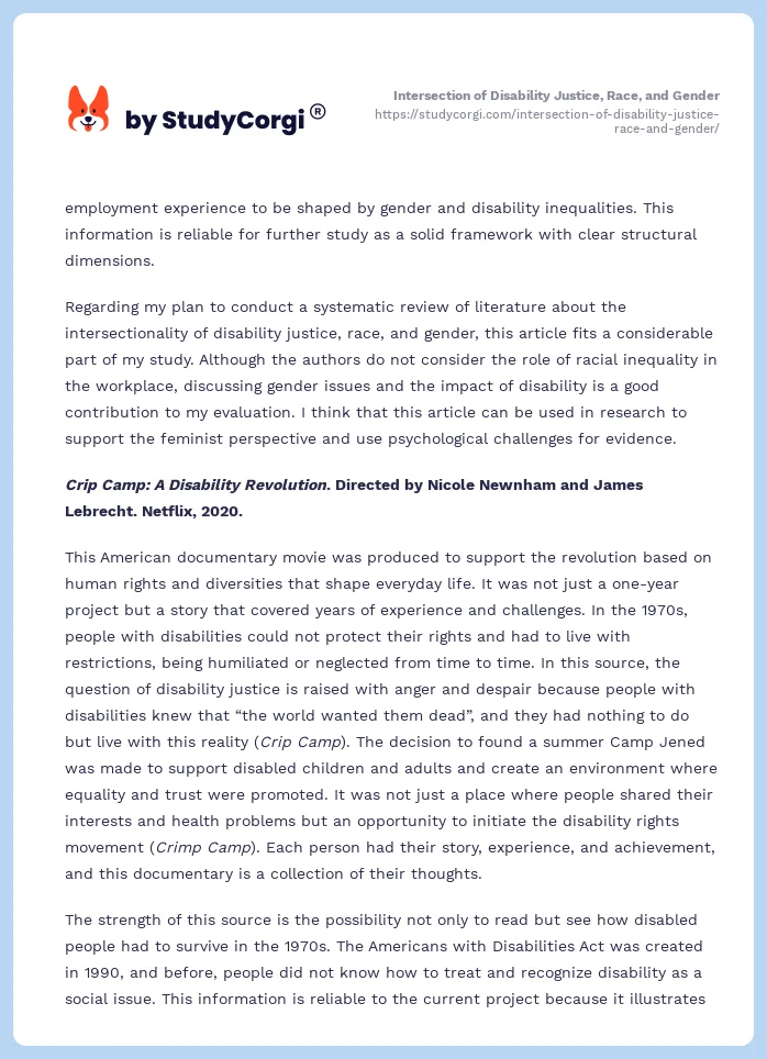Intersection of Disability Justice, Race, and Gender. Page 2