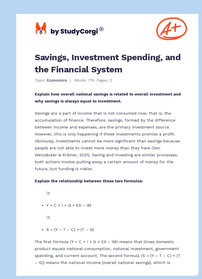 Savings, Investment Spending, and the Financial System. Page 1