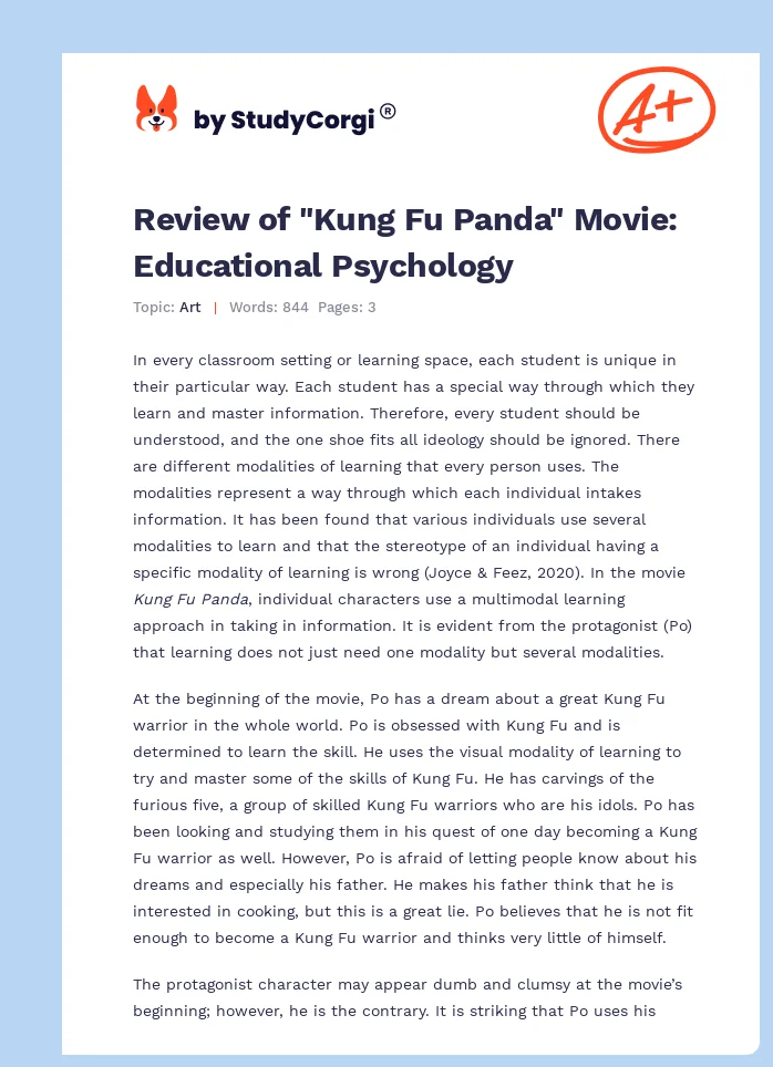 Review of "Kung Fu Panda" Movie: Educational Psychology. Page 1