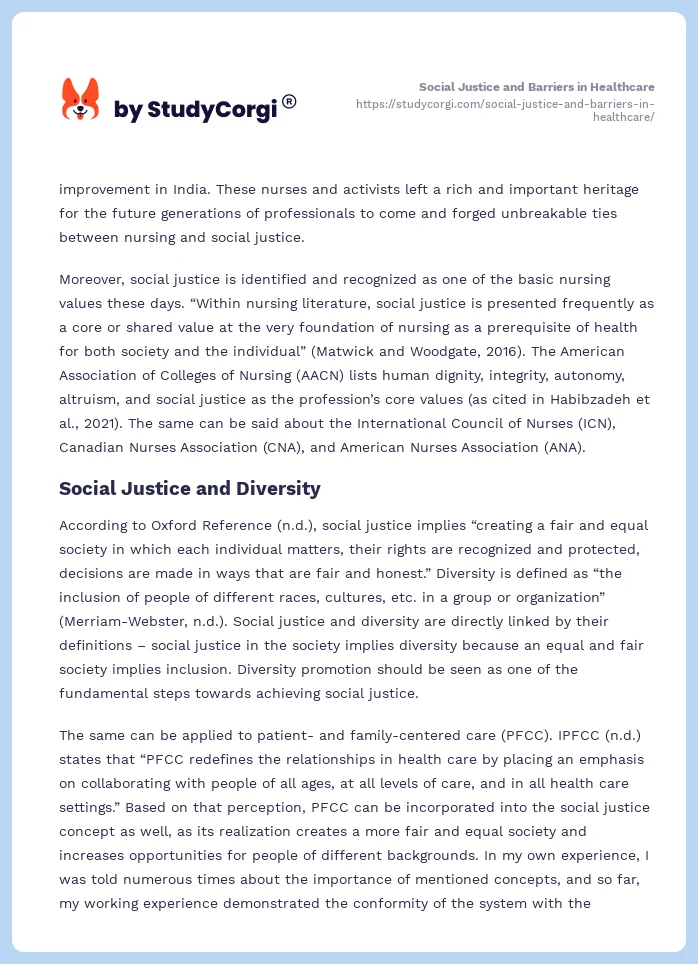 Social Justice and Barriers in Healthcare. Page 2