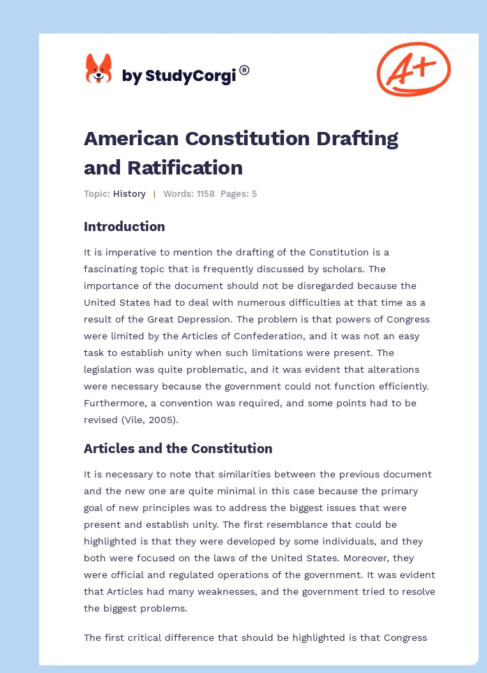 American Constitution Drafting and Ratification. Page 1