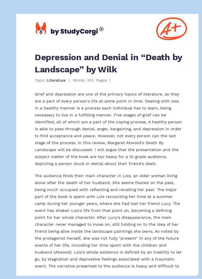 Depression and Denial in “Death by Landscape” by Wilk. Page 1