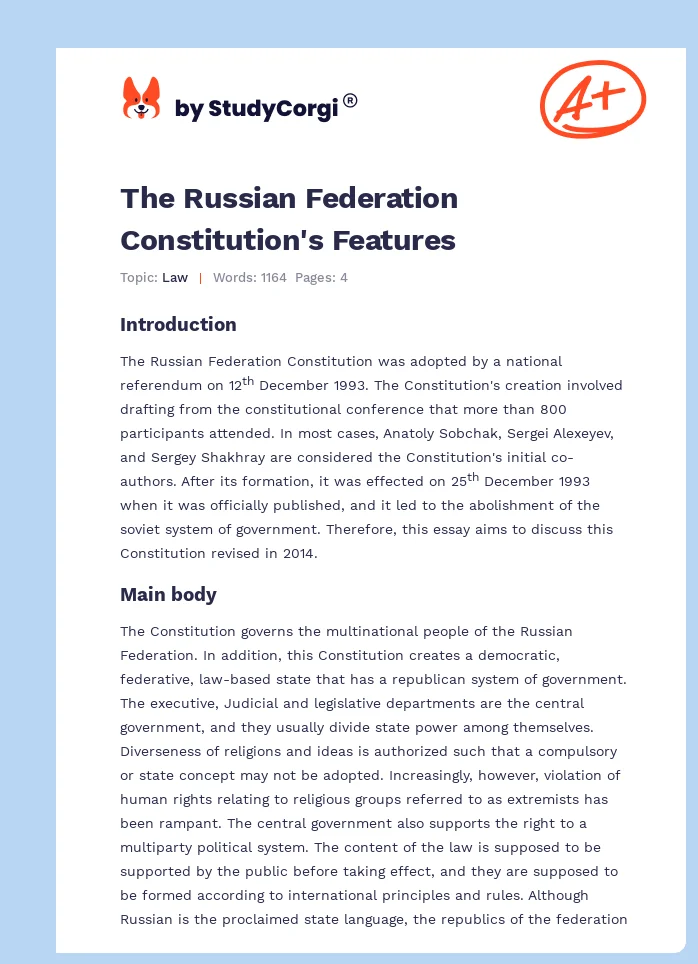 The Russian Federation Constitution's Features. Page 1