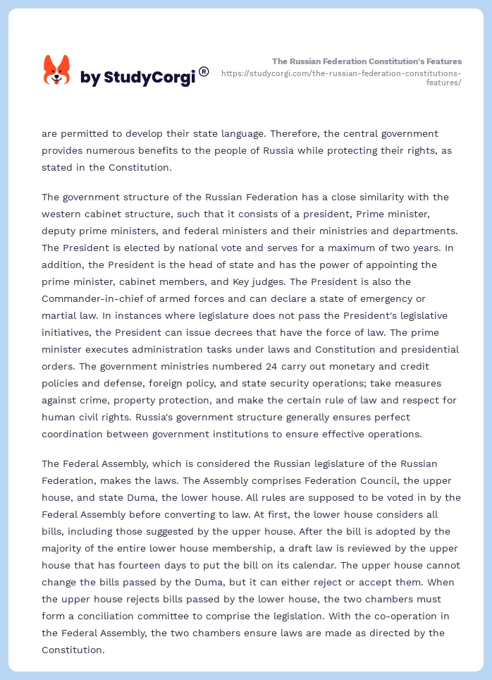 The Russian Federation Constitution's Features. Page 2
