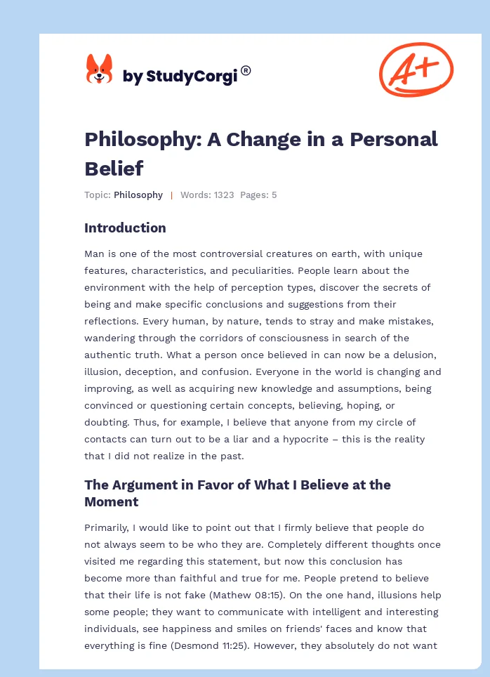 Philosophy: A Change in a Personal Belief. Page 1
