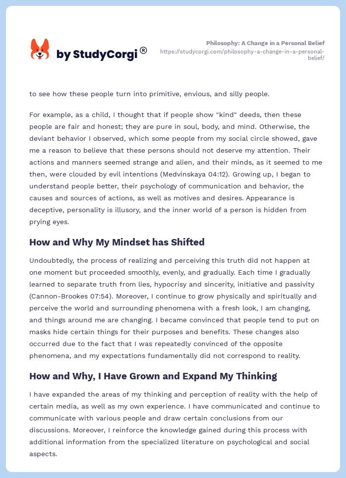 Philosophy: A Change in a Personal Belief. Page 2