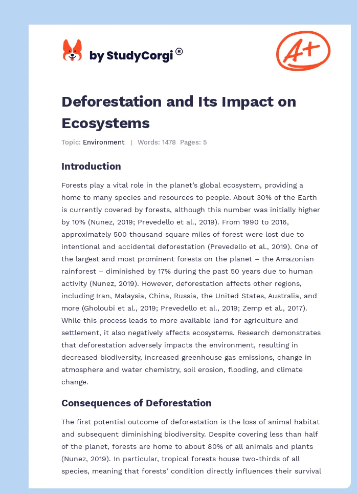 Deforestation and Its Impact on Ecosystems. Page 1