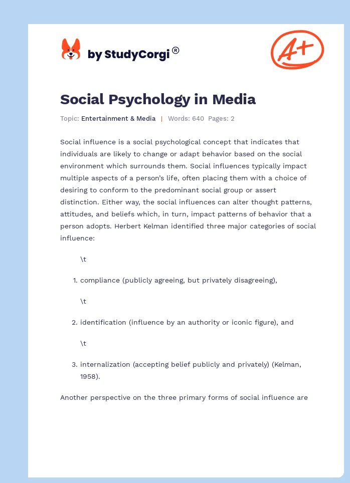 Social Psychology in Media. Page 1