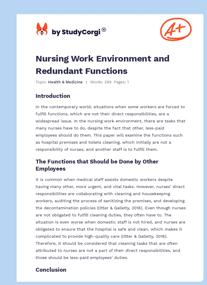 Nursing Work Environment and Redundant Functions. Page 1