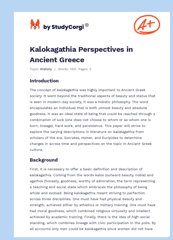 Kalokagathia Perspectives in Ancient Greece. Page 1