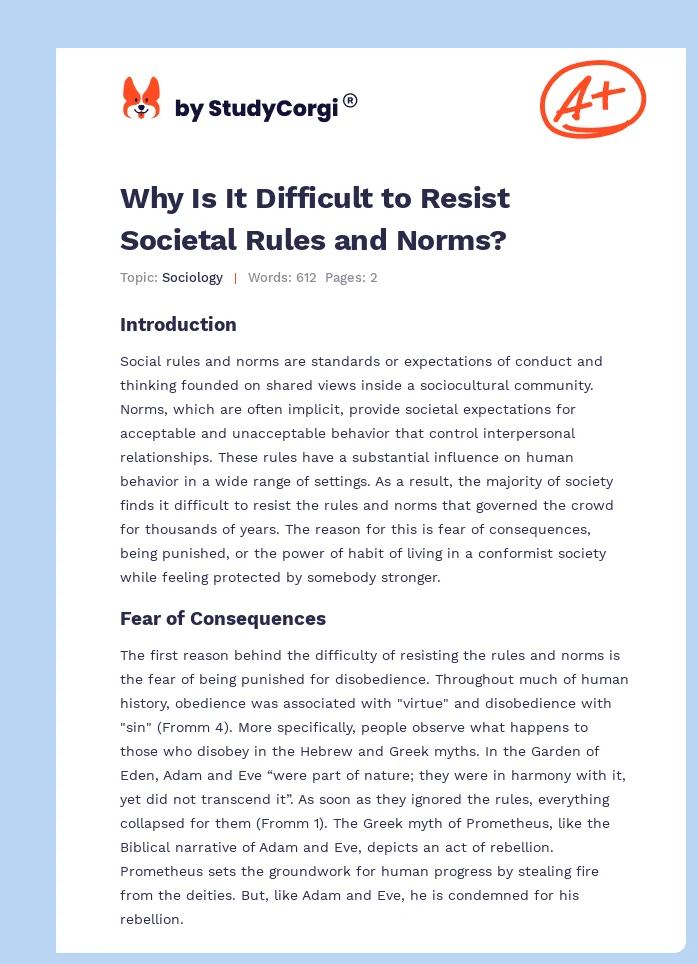 Why Is It Difficult to Resist Societal Rules and Norms?. Page 1
