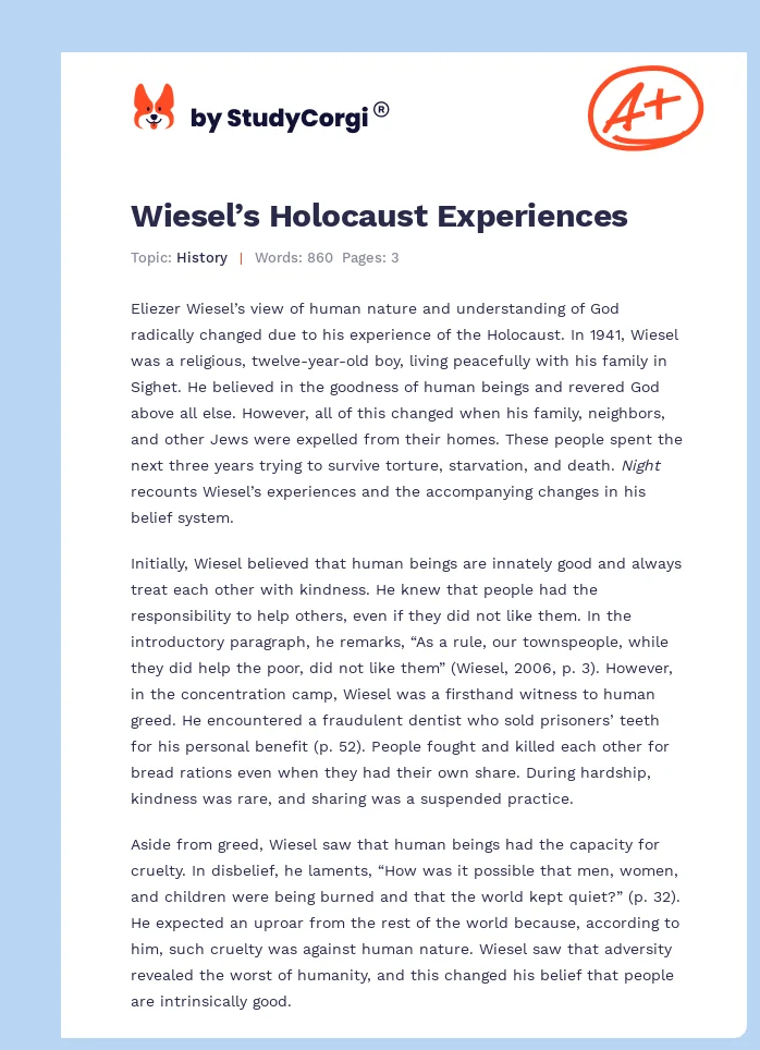 Wiesel’s Holocaust Experiences. Page 1