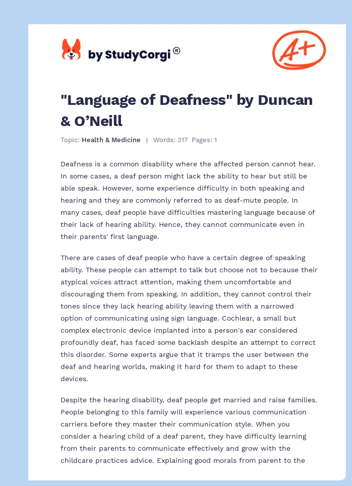 "Language of Deafness" by Duncan & O’Neill. Page 1