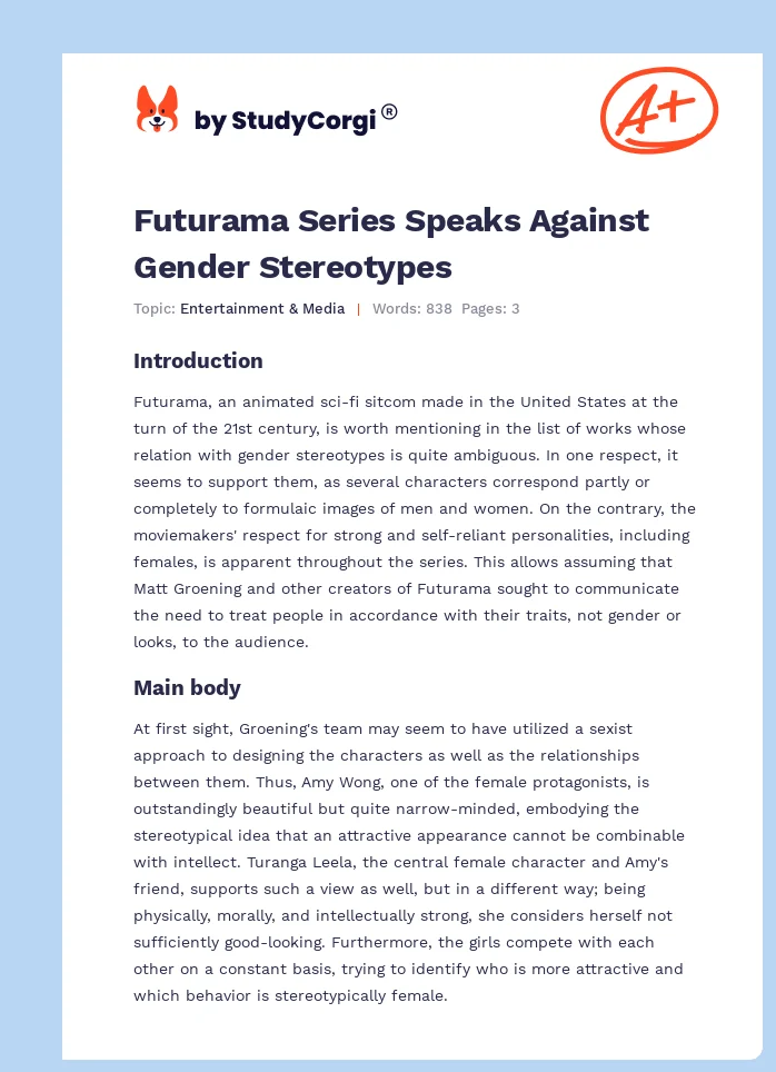 Futurama Series Speaks Against Gender Stereotypes. Page 1