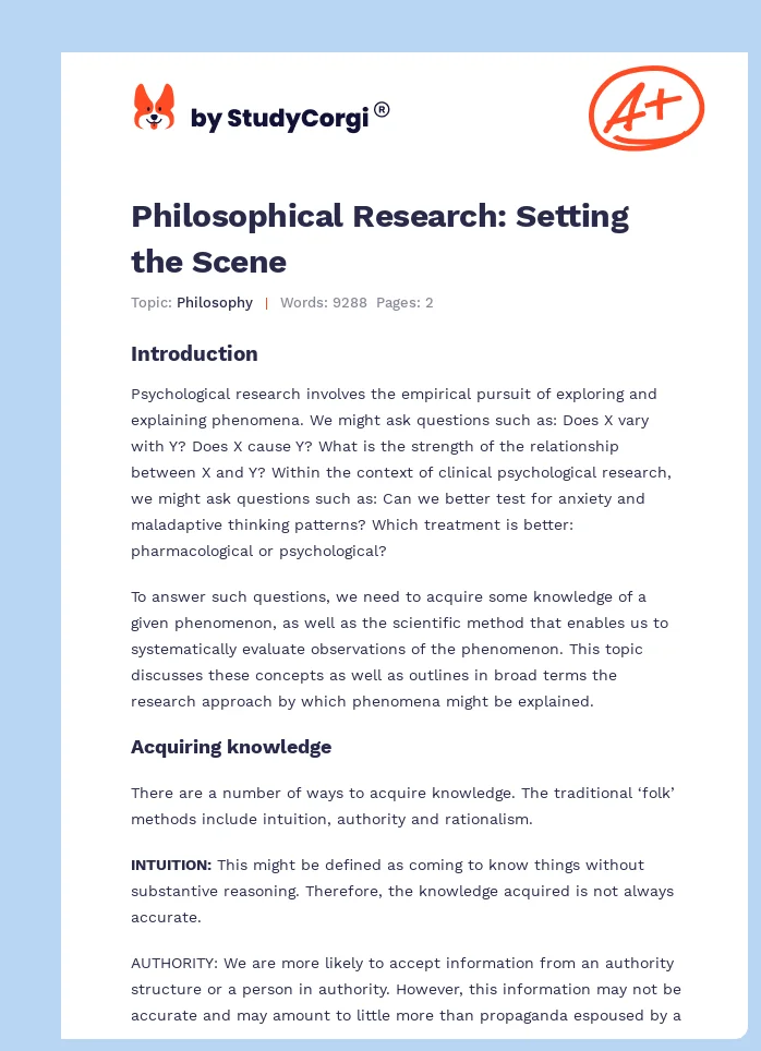 Philosophical Research: Setting the Scene. Page 1