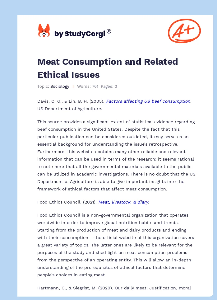 Meat Consumption and Related Ethical Issues. Page 1
