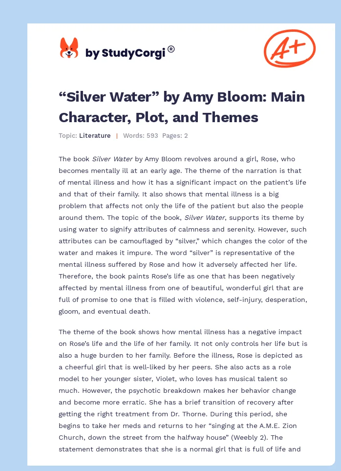 “Silver Water” by Amy Bloom: Main Character, Plot, and Themes. Page 1