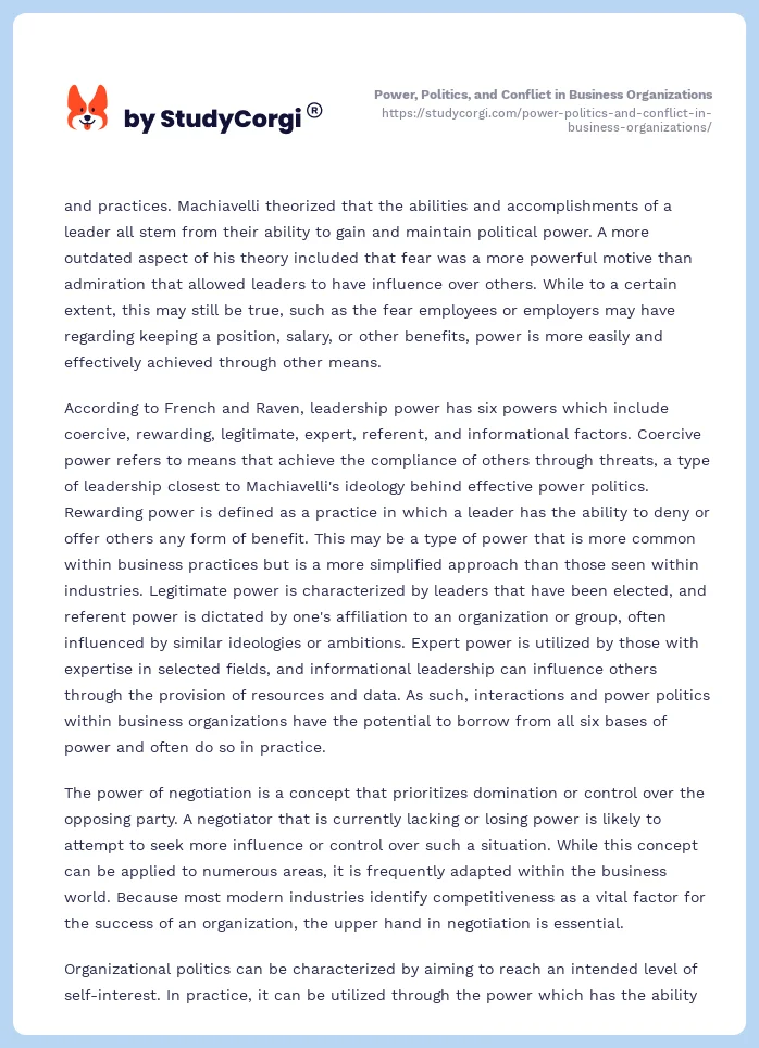Power, Politics, and Conflict in Business Organizations. Page 2