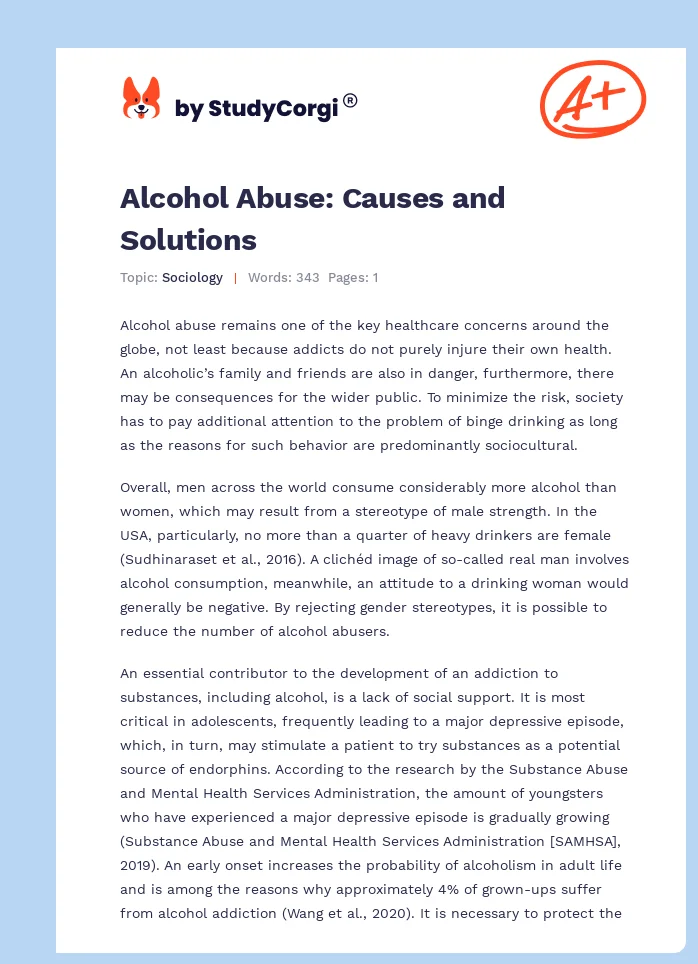 Alcohol Abuse: Causes and Solutions. Page 1