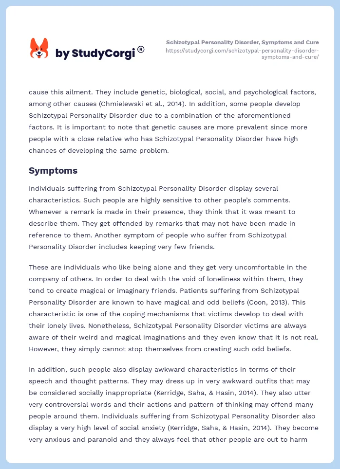 Schizotypal Personality Disorder, Symptoms and Cure. Page 2