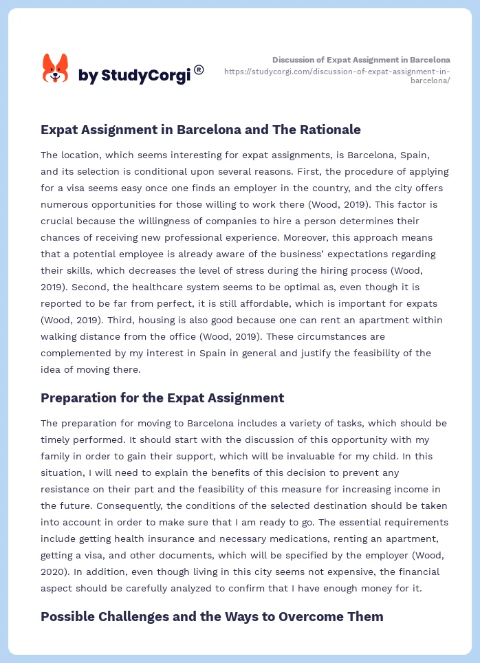 Discussion of Expat Assignment in Barcelona. Page 2