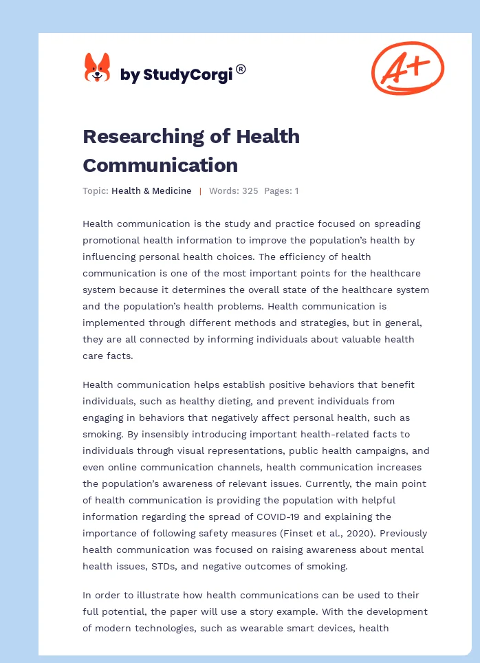 Researching of Health Communication. Page 1