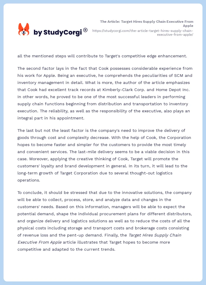 The Article: Target Hires Supply Chain Executive From Apple. Page 2