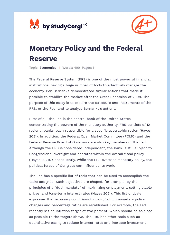 Monetary Policy and the Federal Reserve. Page 1