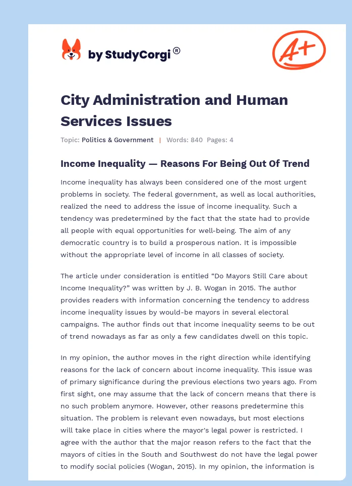 City Administration and Human Services Issues. Page 1