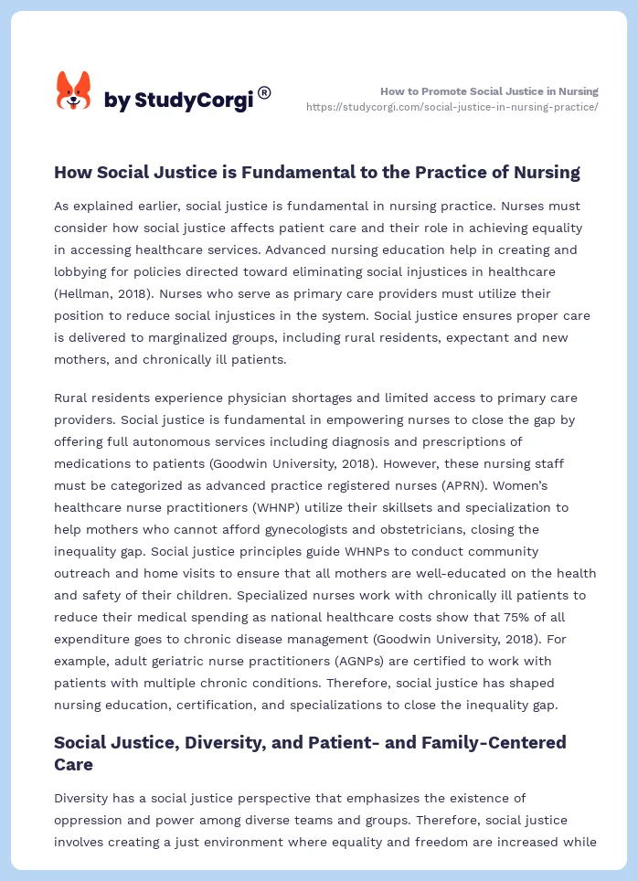 Social Justice in Nursing Practice. Page 2