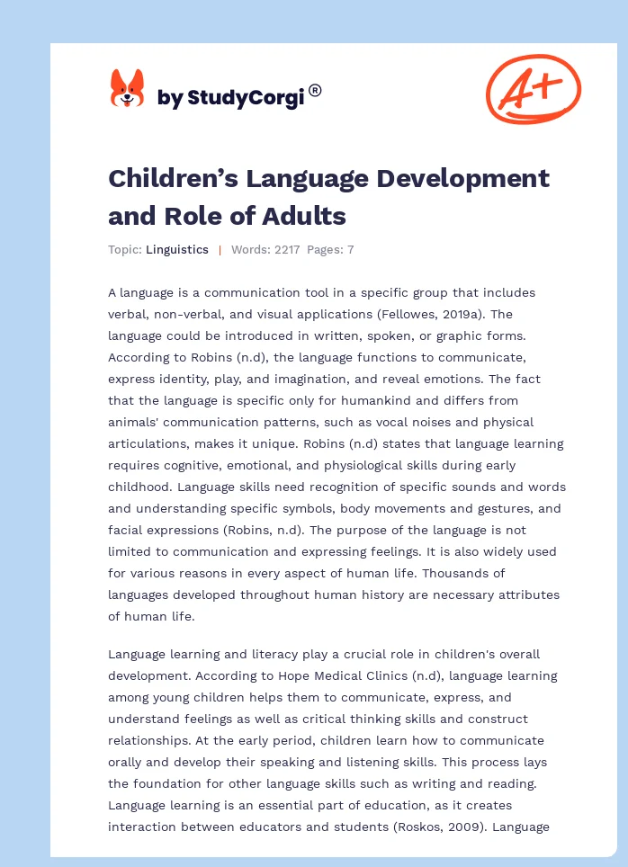 Children’s Language Development and Role of Adults. Page 1