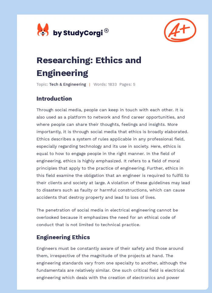 Researching: Ethics and Engineering. Page 1