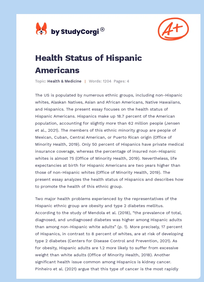 Health Status of Hispanic Americans. Page 1