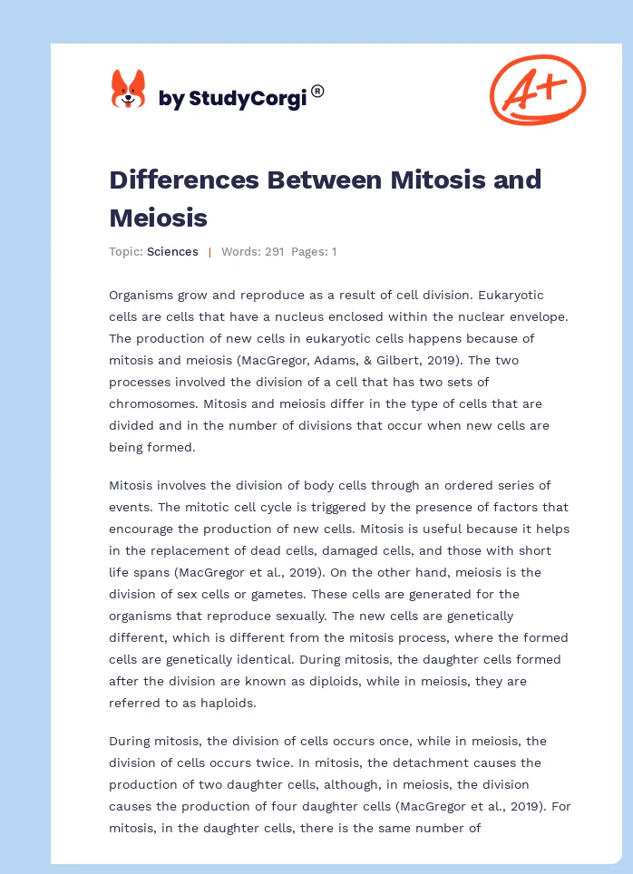 Differences Between Mitosis and Meiosis. Page 1
