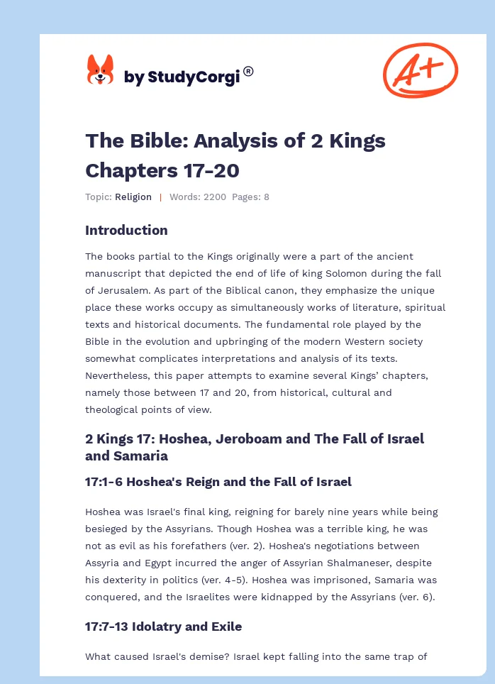The Bible: Analysis of 2 Kings Chapters 17-20. Page 1
