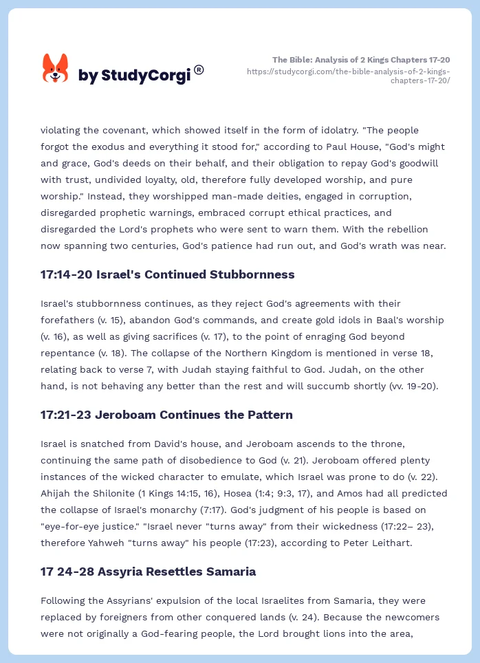 The Bible: Analysis of 2 Kings Chapters 17-20. Page 2