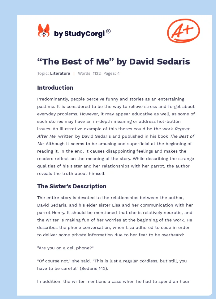 “The Best of Me” by David Sedaris. Page 1