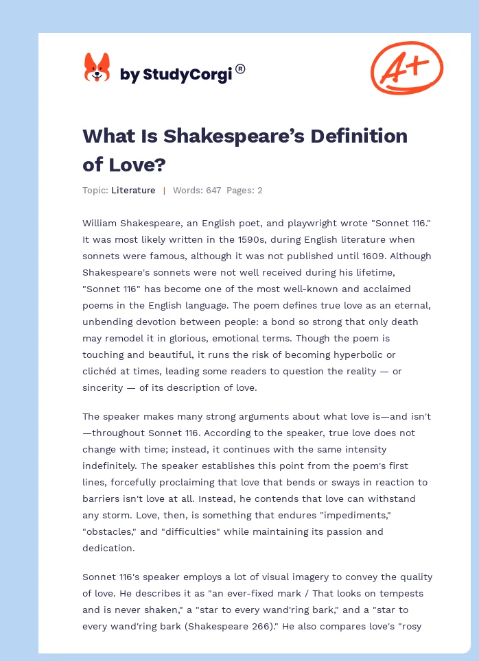 What Is Shakespeare’s Definition of Love?. Page 1