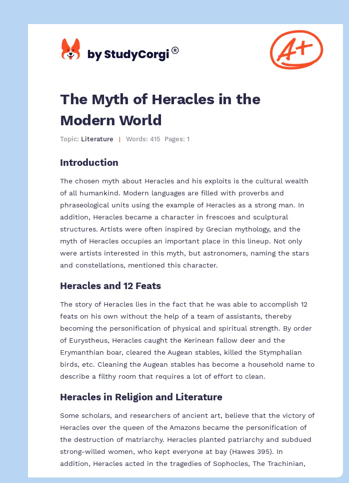 The Myth of Heracles in the Modern World. Page 1