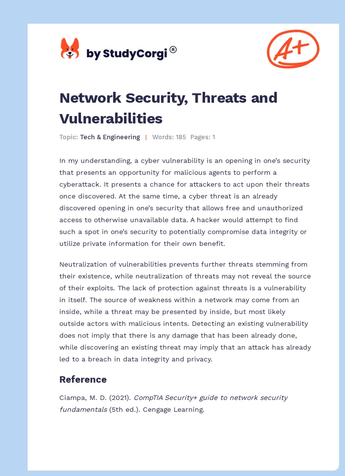 Network Security, Threats and Vulnerabilities. Page 1