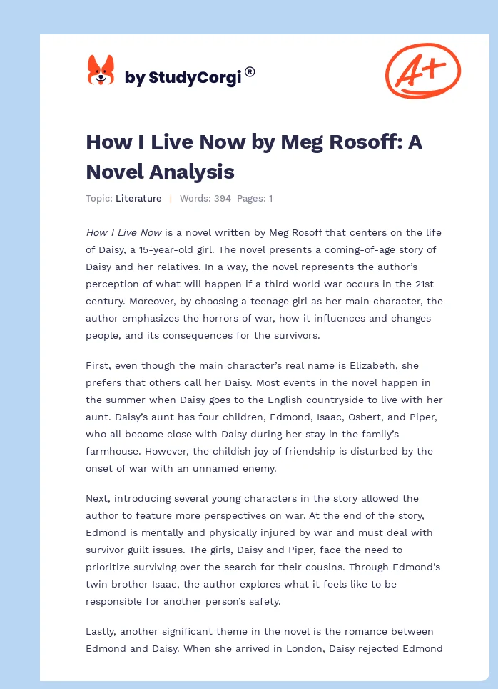 How I Live Now by Meg Rosoff: A Novel Analysis. Page 1