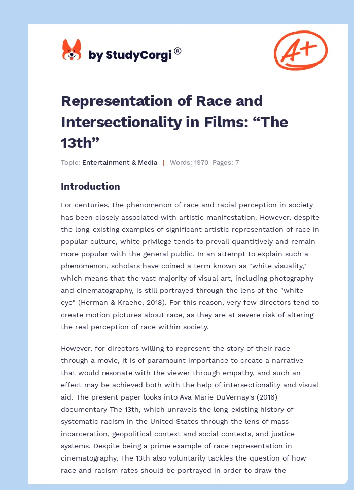 Representation of Race and Intersectionality in Films: “The 13th”. Page 1
