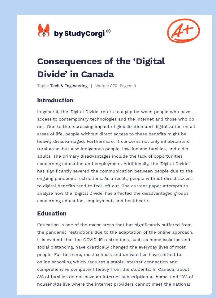 Consequences of the ‘Digital Divide’ in Canada. Page 1