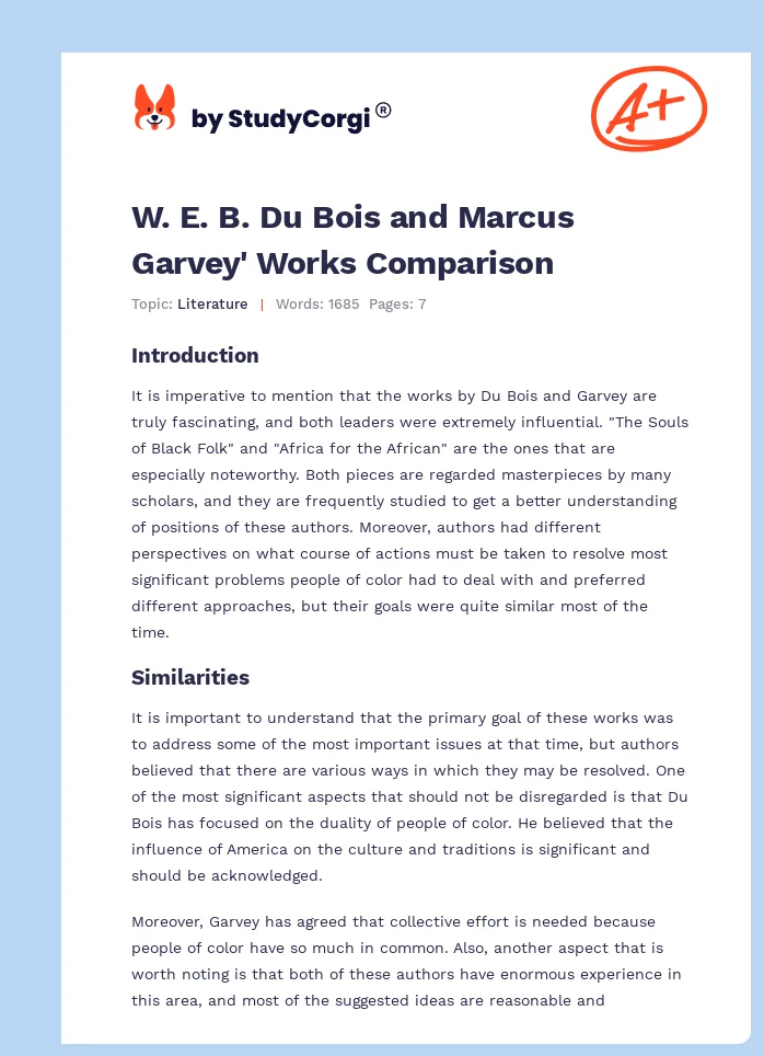 W. E. B. Du Bois and Marcus Garvey' Works Comparison. Page 1