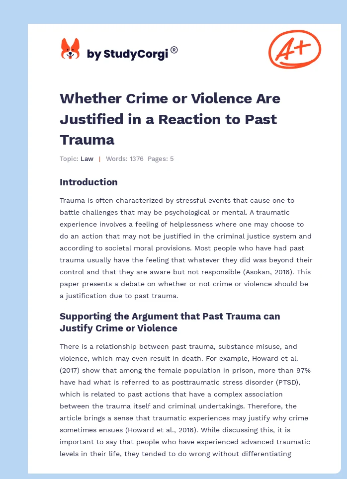 Whether Crime or Violence Are Justified in a Reaction to Past Trauma. Page 1